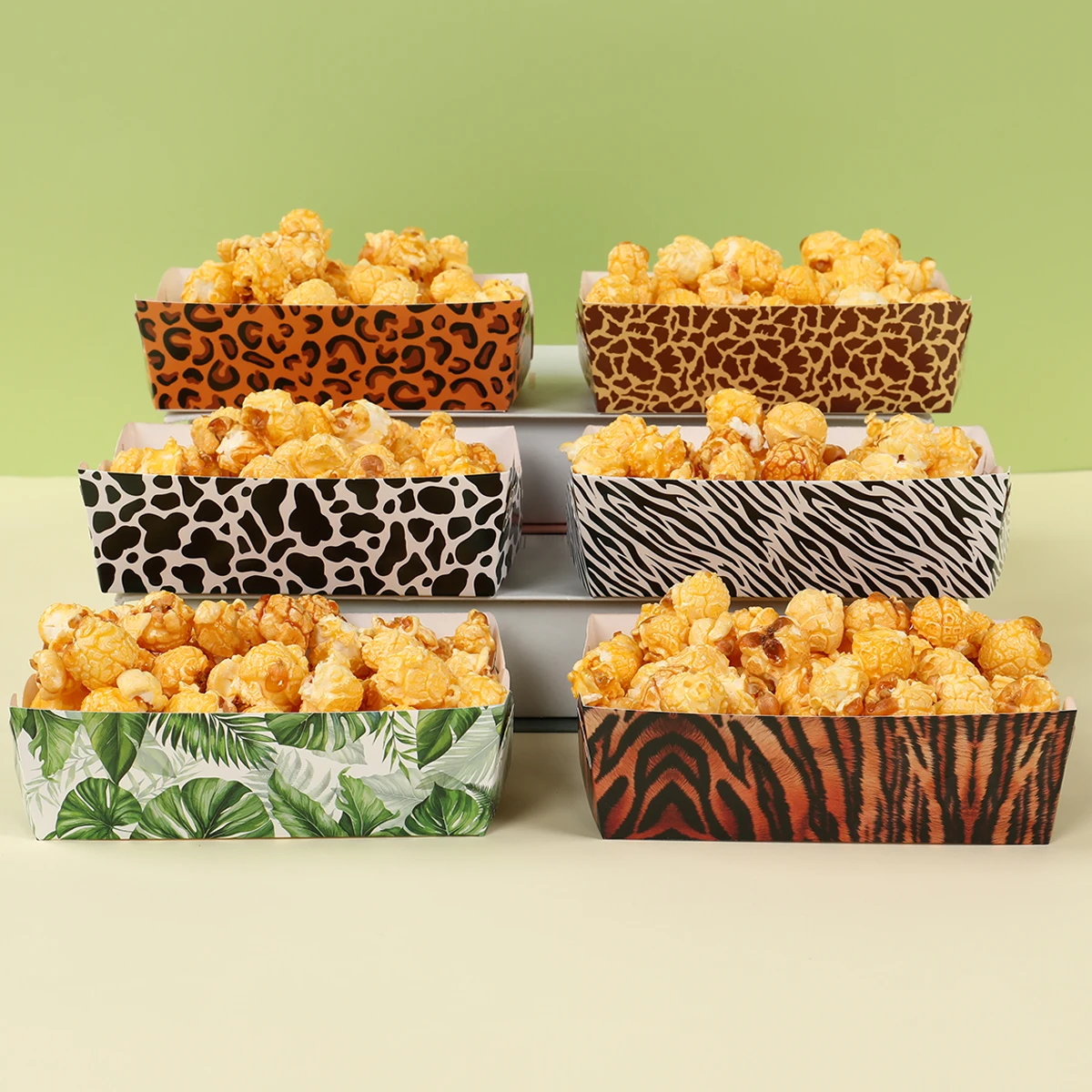 Suministros para fiesta de animales de la selva, Mini bandejas para aperitivos, bandejas de papel con estampado de leopardo, decoraciones para fiesta de cumpleaños con tema de Safari, Baby Shower