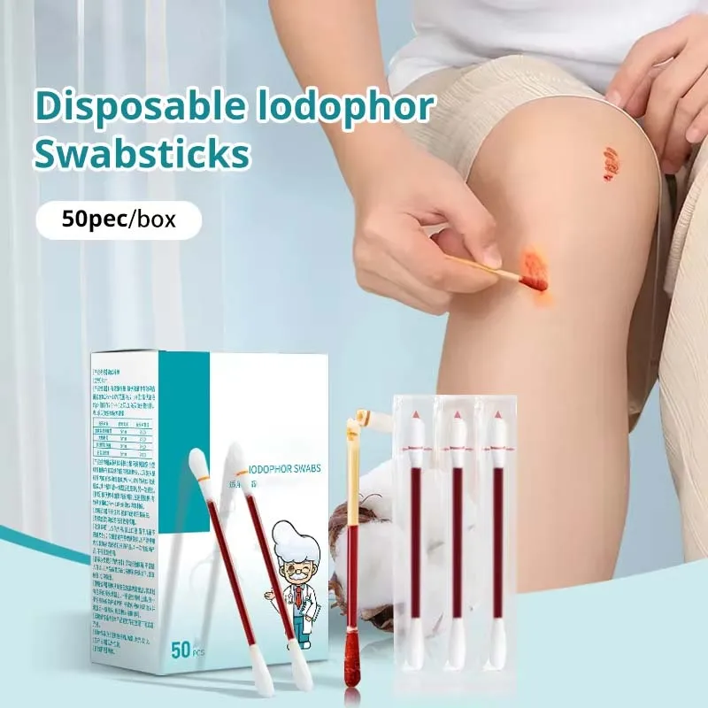 50-500Pcs Disposable Iodine Cotton ​Swabs Sterilize ​Asepsis Family Emergency Kit Care Sanitary Portable Outdoor Medical Supplie