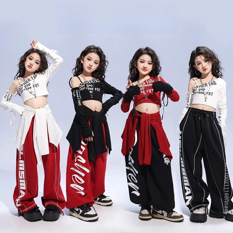 

Одежда для джазовых танцев для девочек, модная и модная джазовая корейская версия, детский комплект свободных штанов для девочек, групповое танцевальное представление