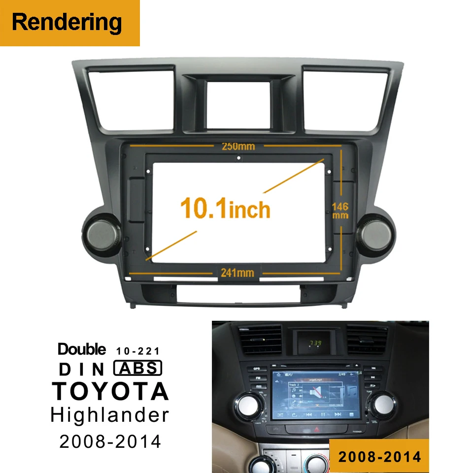 

1/2Din Car DVD Frame Audio Fitting Adaptor Dash Trim Kits Facia Panel 10.1" For Toyota Highlander 2008-2014 Double Radio Player