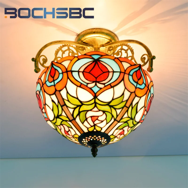 BOCHSBC Tiffany's 13 дюймов, винтажный стиль, Персиковое витражное стекло, верхняя часть, Декор, столовая, спальня, коридор, потолок