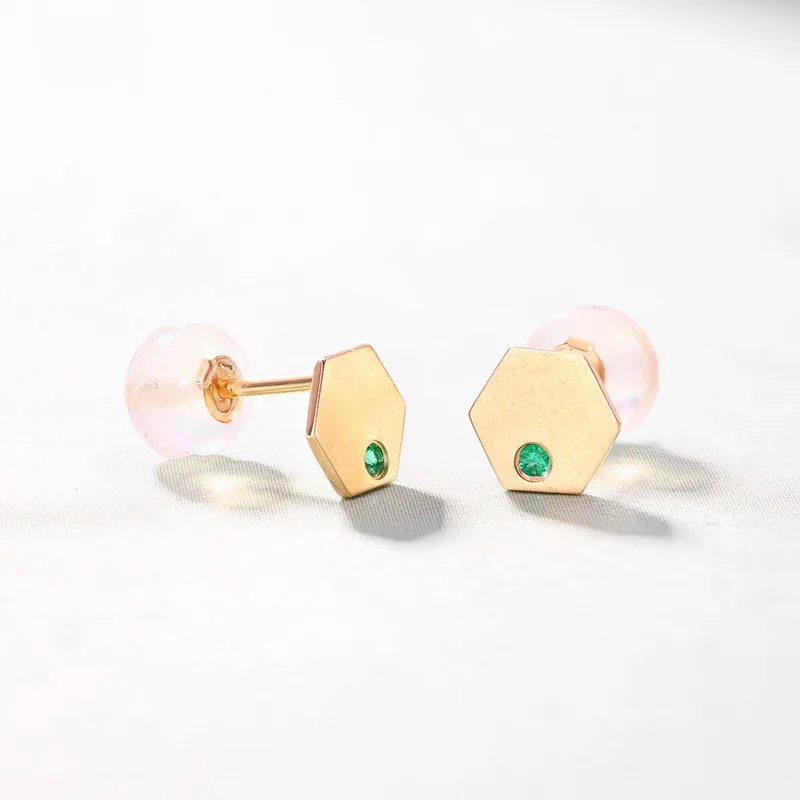 الحد الأدنى هندسية جوهرة المجوهرات مسدس الزمرد الصلبة 14K الذهب وأقراط #3