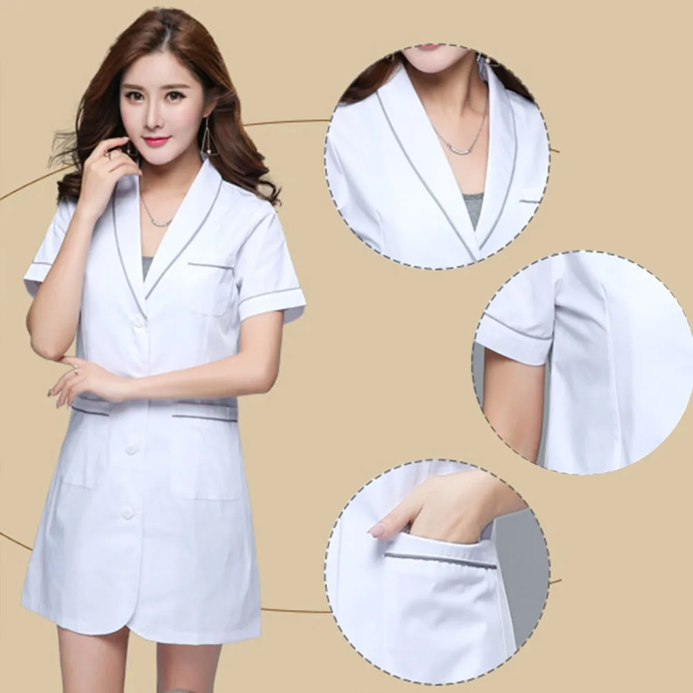

Short Sleeve Nursing White Coat Cotton Hospital Uniform Size Xl Breathable Doctor Lab Coat Pharmacy Apparel Nursing Uniform