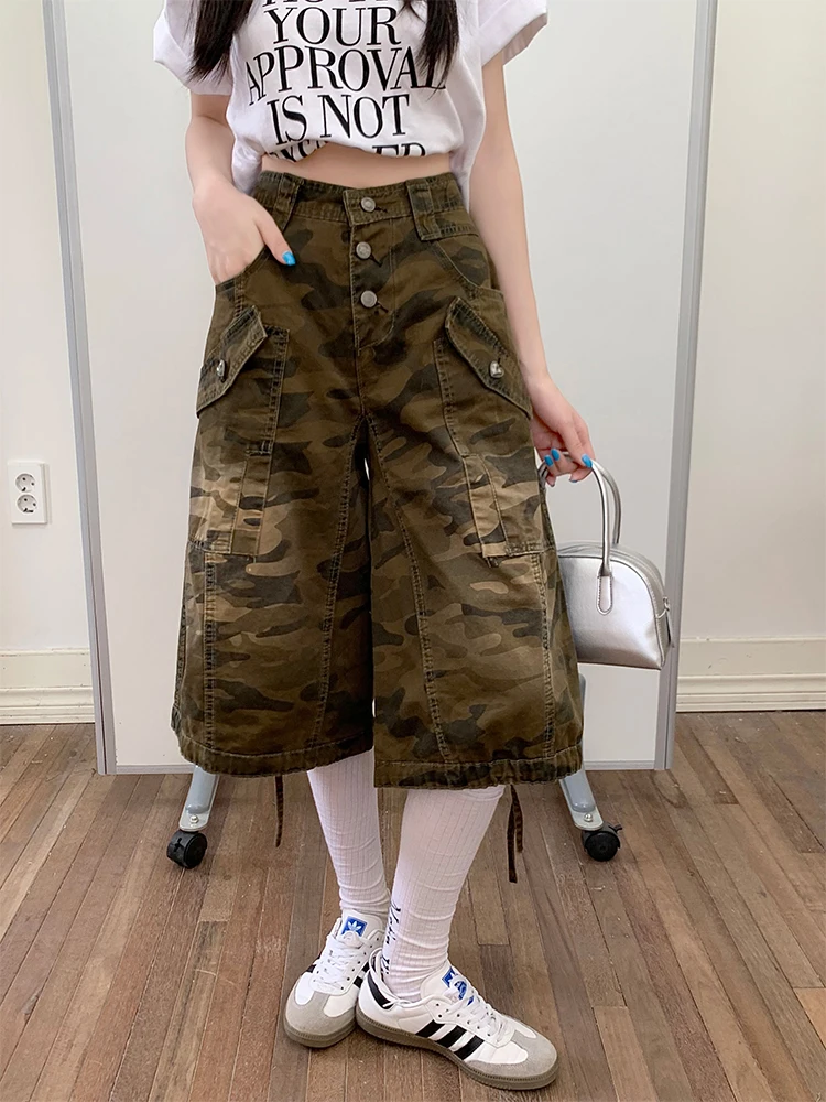 Women's Camouflage Cargo Jeans Harajuku Y2k Japanese 2000s Style Baggy Denim Trousers Oversize Jean Pants Vintage Trashy Clothes