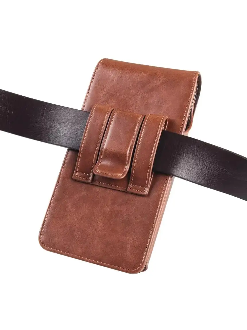 Tas Pinggang Ponsel Satu Lapis Vertikal dari Kulit Merek ex Retro Sle PU Leather