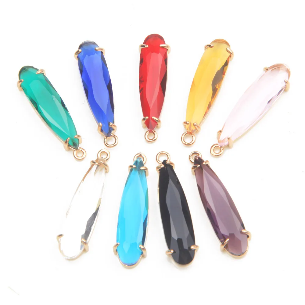 4PCS Dainty Drop Charms Glass for Jewelry Making Necklace Pendant Handmade DIY Findings Brass Edging Components 8*32.5mm