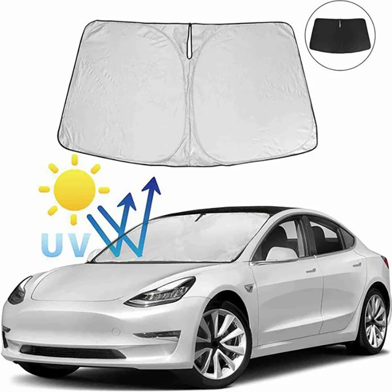 Car Windshield Sun Shade Blocks UV Rays Sun Visor Protector Foldable Sunshade for Tesla Model Y 2017-2022