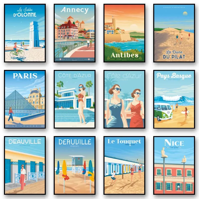 Europe Travel Summer Winter Nice France Lisbon Monaco Posters Canvas Printing Wall Art Pictures for Living Room Decor No Frame