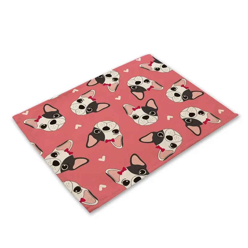 Pug Dog Pattern Cotton Linen Pad Dining Table Mats Coaster Bowl Cup Mat Pattern Kitchen Placemat 40*30cm  Decor Tea mats Trivet