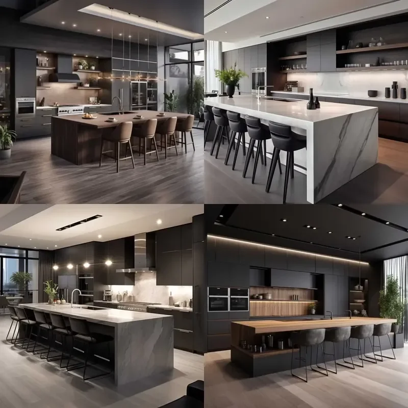 Free Design Customization Modular Kitchen Cabinets Modern Black Cabinets Kitchen Island Table Set With Sink