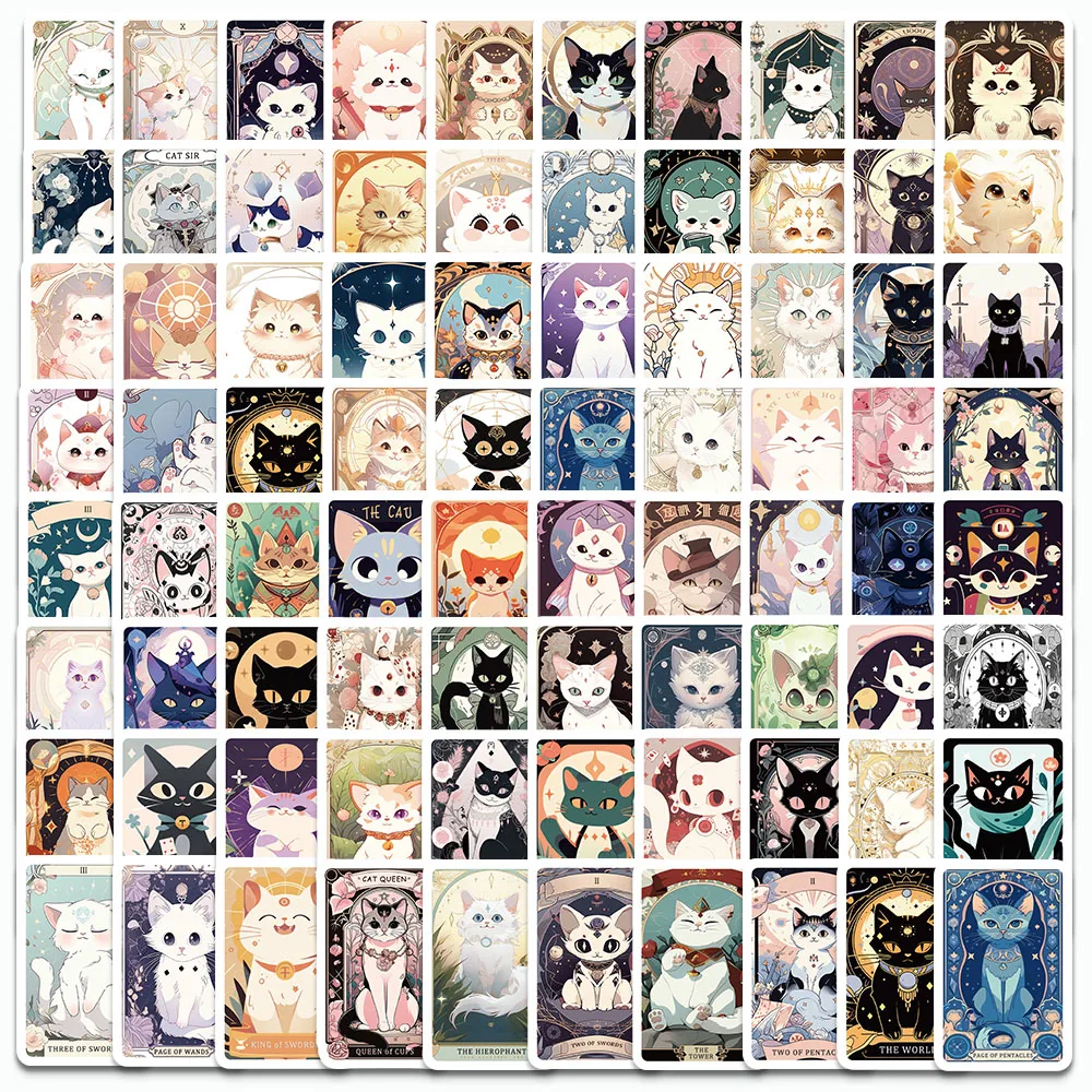 

78PCS Kitten Tarot Cards Stickers Cartoon Animals Graffiti Decals For Laptop Cup Skateboard Suitcase Guitar Waterproof Stickers