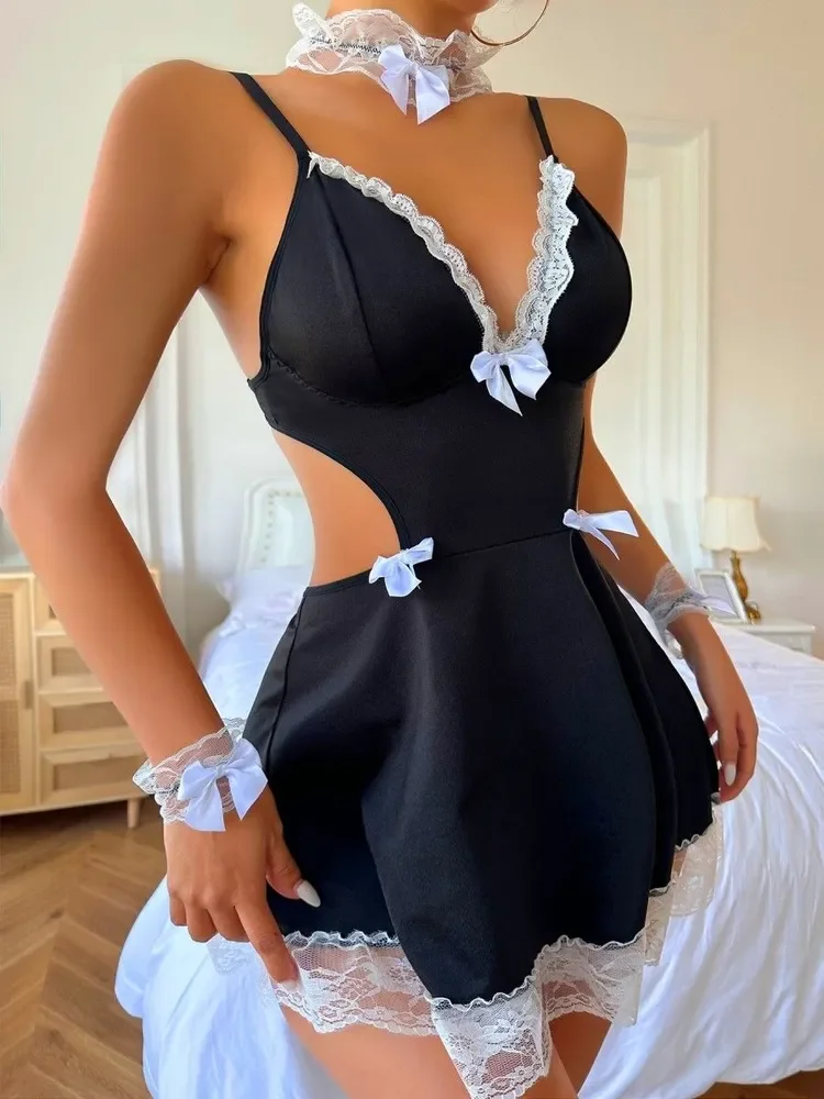 النساء تأثيري خادمة المثيرة الملابس الداخلية المشاغب الدانتيل تقليم المئزر يتوهم بيبي دول الفرنسية خادمة لعب الأدوار ازياء وتتسابق ملابس نوم غريبة