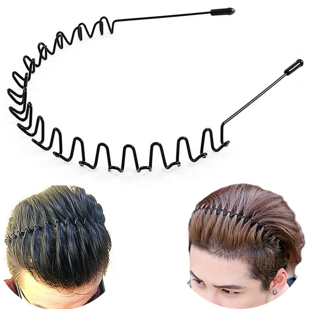 

Metal Hair Band for Men Headband Women Bands Unisex Black Wavy Spring Outdoor Sports Headbands Men's Hoop Clips Accessories Simp