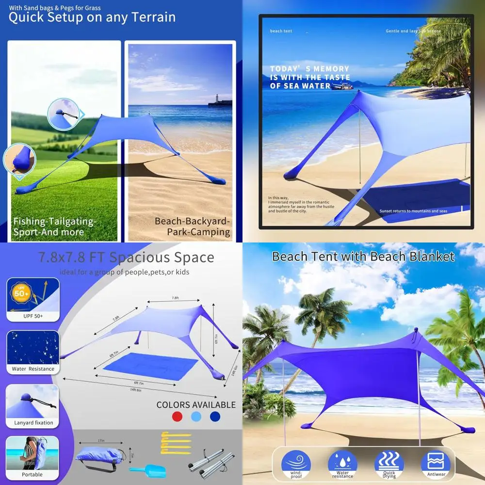 

Пляжная палатка Royal Blue 77 с защитой от ультрафиолета UPF50+, 2-полюсный уличный навес для кемпинга, рыбалки и пикников