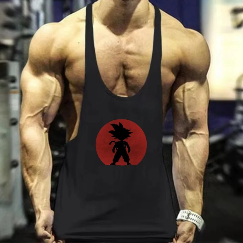 Men's Cotton Gym Vest Narrow Strap, Dragon Ball Z Sleeveless Fitness Tank Top with Stylish for Street Fashion & Training