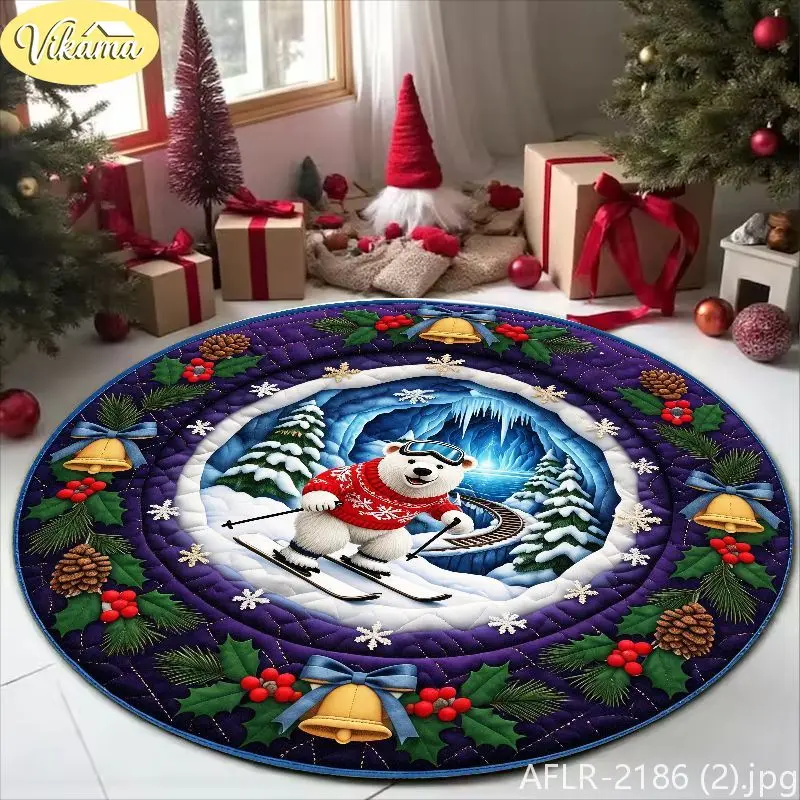 VIKAMA Christmas Round Rug—Festive Living Room, Entryway, and Fireplace Decor; Durable and Machine-Washable Home Decor