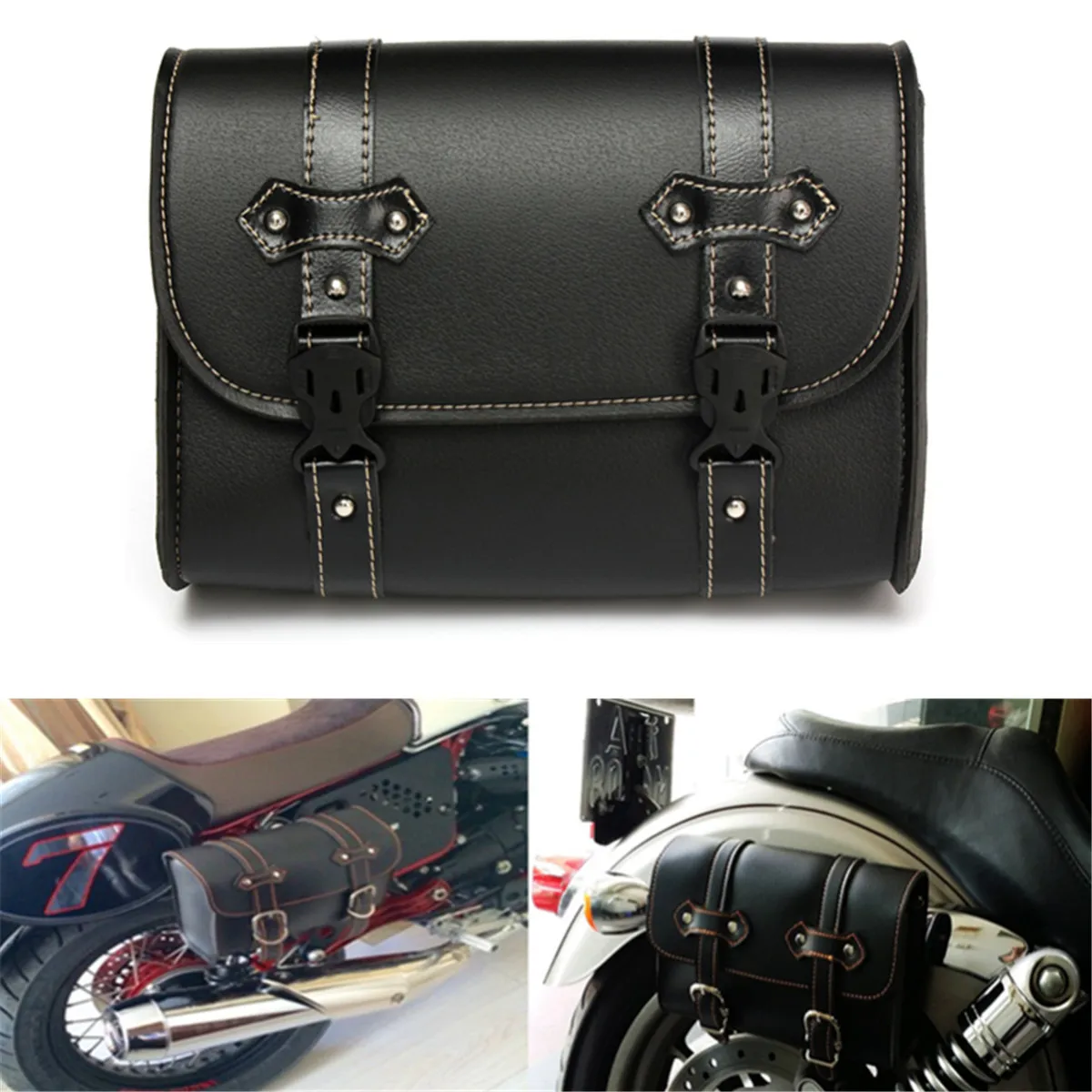 Universal Motorcycle Saddle Bags Leather Side Storage Luggage Bag Fork Tool Pouch Retro Saddlebags For Honda/Yamaha/Suzuki