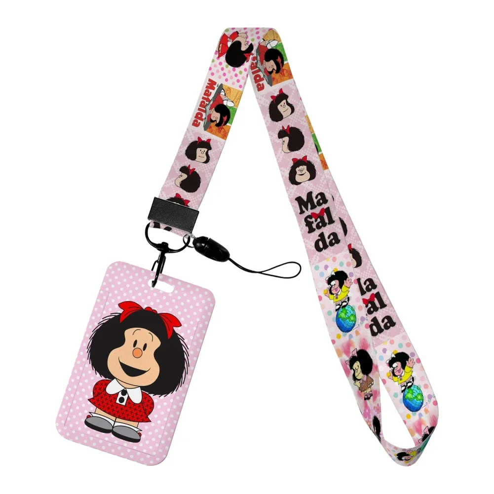 

Mafalda Cartoon Cute Girls Card Holder Student Keychain Girls Kids Phone Straps Badge Holder Rope Pendant Card Cover Lanyards