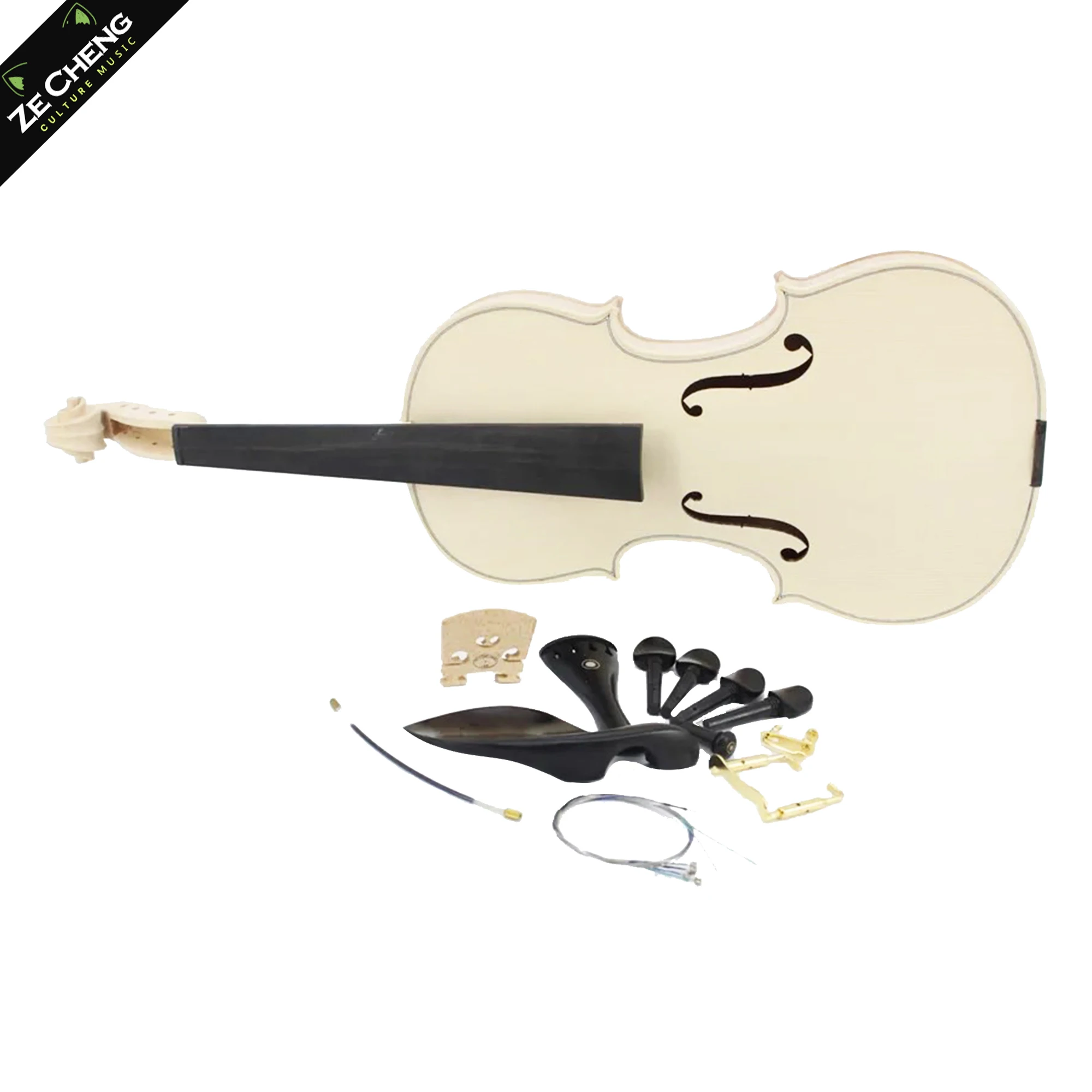 Unfinished Violin with 15-Year Naturally Dried Flame Maple Back and Spruce Top, Handmade White Blank Violin, Semi-Finished Violin Suitable for DIY