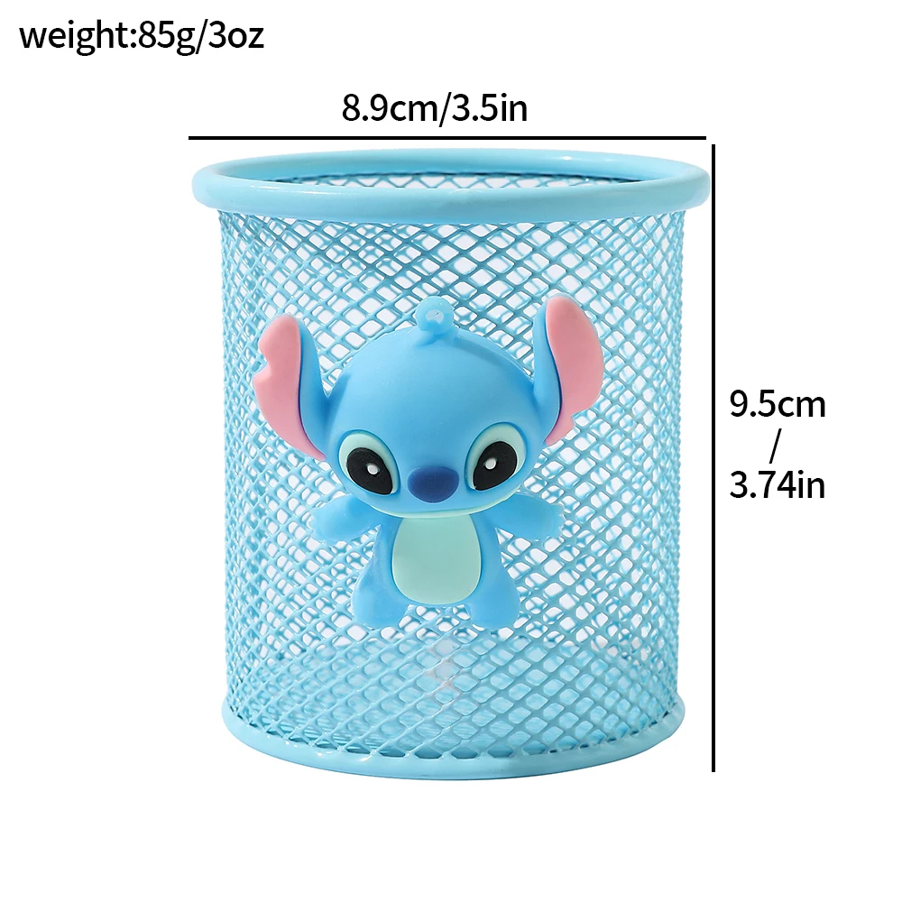 Disney Stitch Doll Design Metal Mesh Pen Holder - Square/Round Desk Organiser Container, Durable IP Pencil Case for Fans