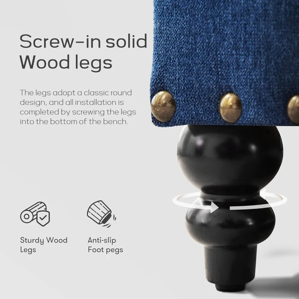 مقعد عثماني للتخزين مقاس 51 بوصة مع صينية قابلة للإزالة، مقعد غرفة نوم مع أزرار معنقدة، مسند بمفصلة أمان في F منجد