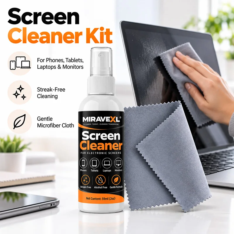 MIRAVEXL Screen Cleaner Spray 2oz + Microfiber Cloth, Alcohol-Free Streak-Free Formula, Safe for Phones Tablets Laptops TV