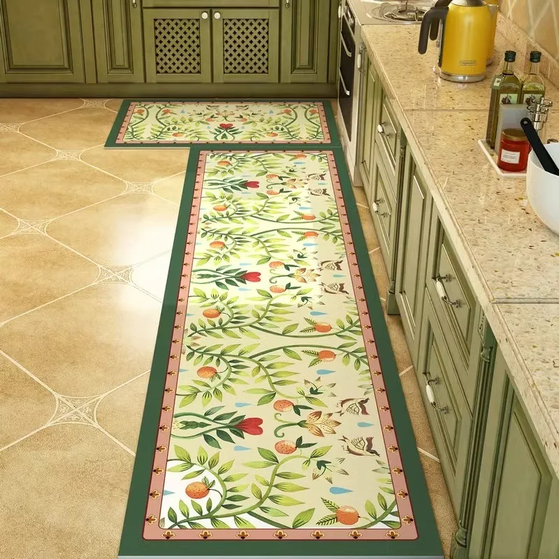 American Retro Style Floral Pattern PVC Carpets Can Be Scrubbed Waterproof Oil-proof Kitchen Rug Non-slip Can Be Cut To Door Mat