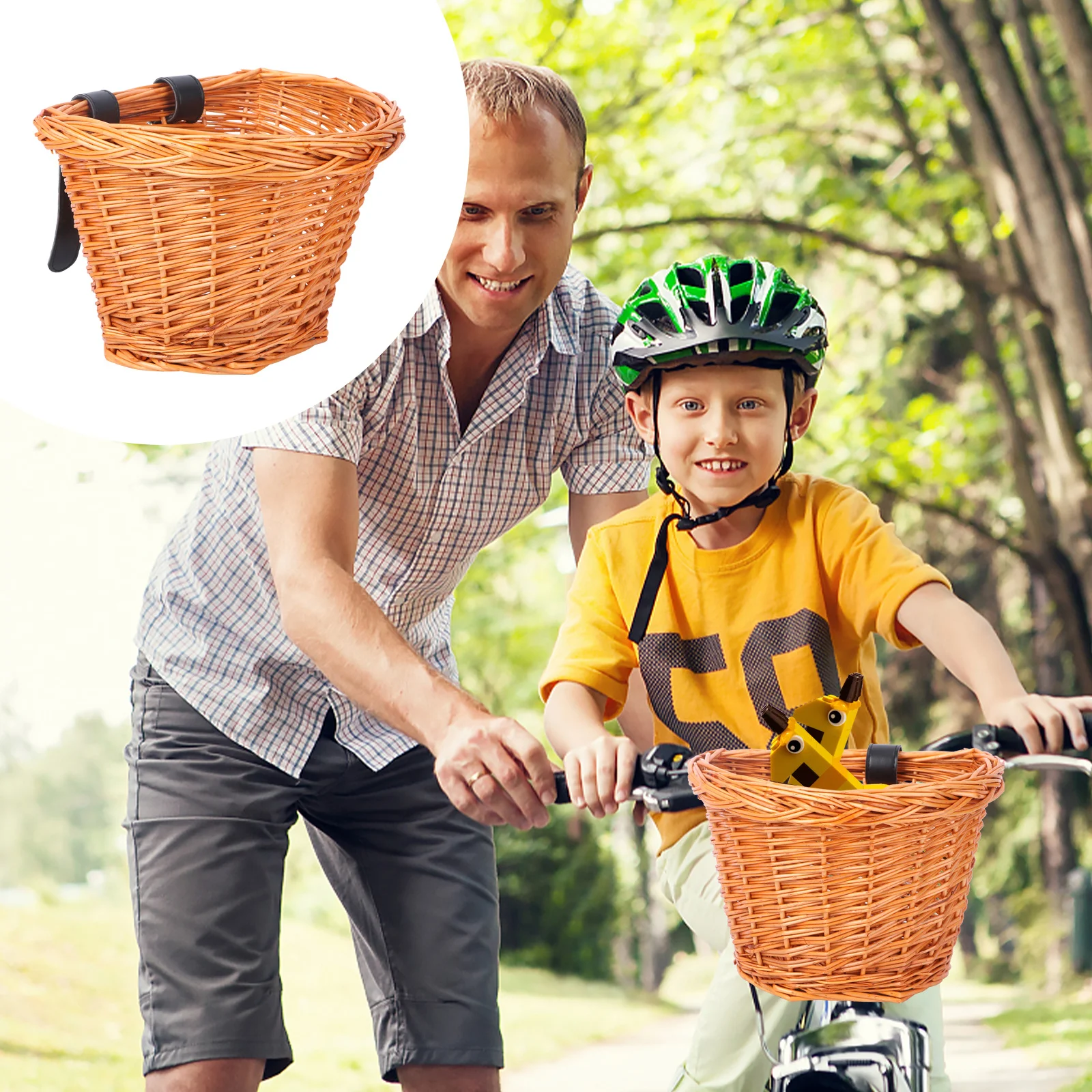 

Natural Willow Wicker Bike Basket Detachable Front Handlebar Storage Durable Smooth Touch Large Umbrella Holder Belt