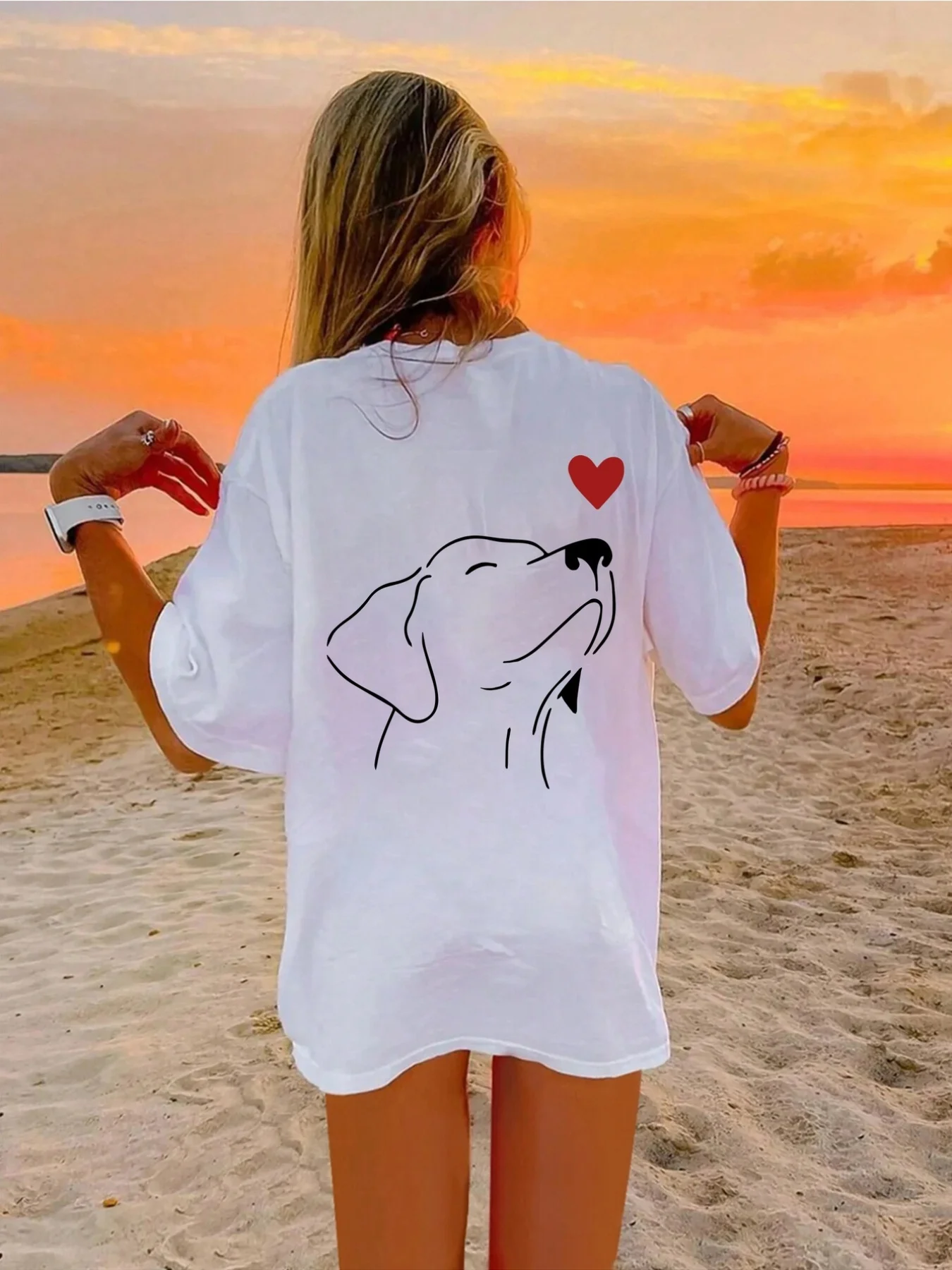Wo Dog Lovers T-Shirt Pet Owner Animal Advocate with Back/Single-Sided Print Sleeve Crew Neck Casual Blouse for Dog Walking