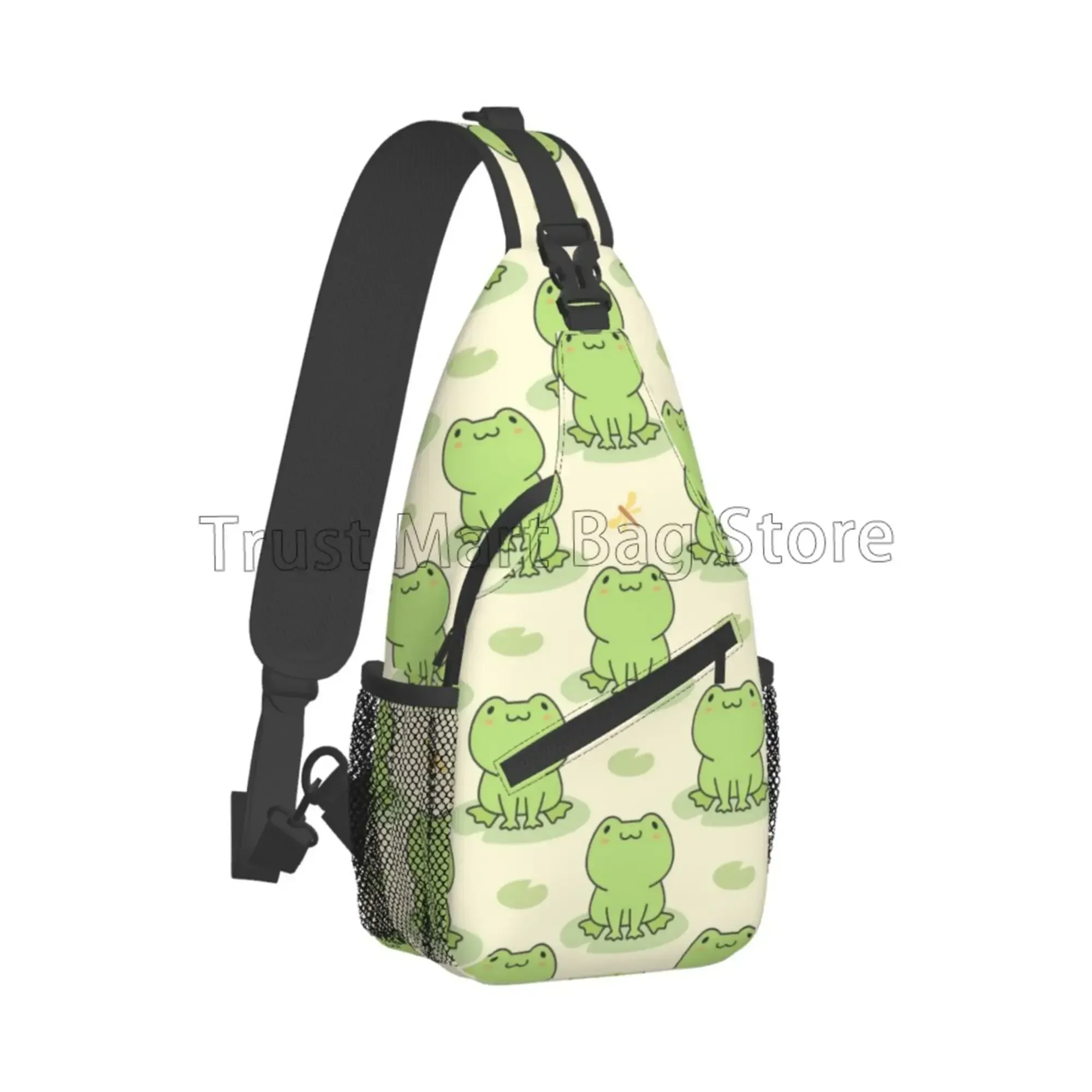 Cute Frog Print Sling Bag Crossbody Backpack Lightweight Chest Bag with Adjustable Shoulder Bag Casual Daypack for Travel Hiking