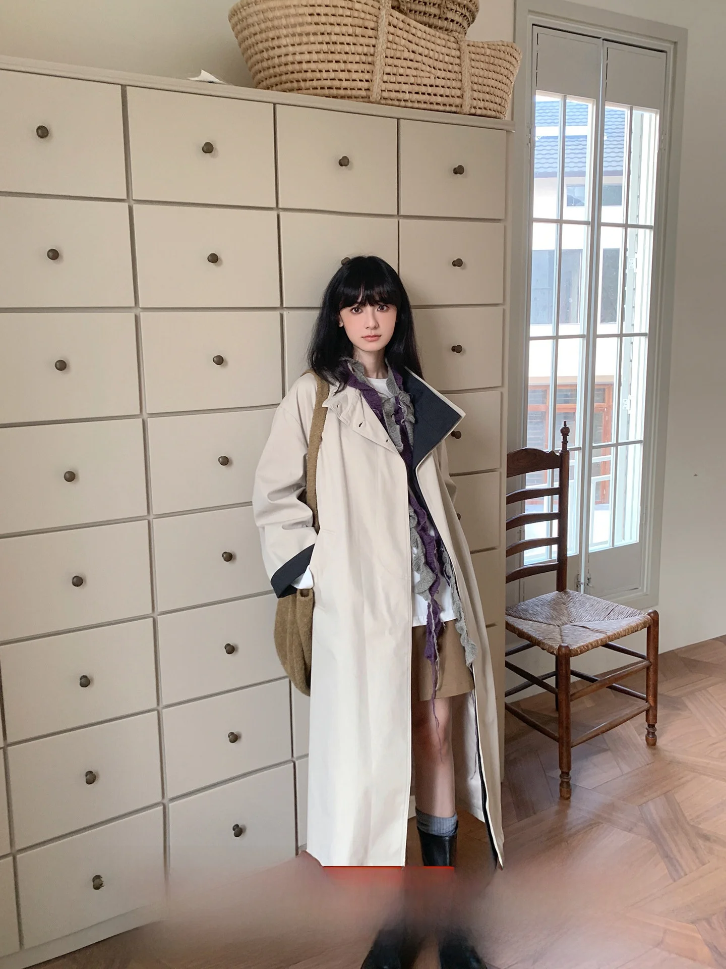 

Loose Long Diamond Earl ey Tea Casual Sle Retro Briti Color Blo Collar Coat Women's Autumn Single Button Pure Color