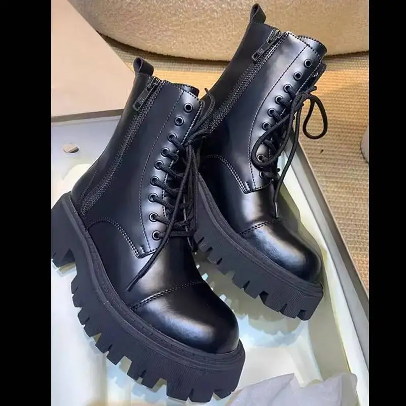 

Женские ботильоны до середины икры, ботильоны из натуральной кожи на толстой подошве, дизайнерская обувь Marty, бархатные мотоциклетные ботинки