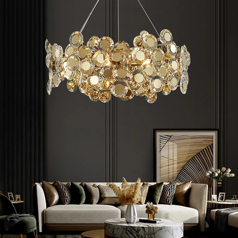 

Post-Modern Crystal LED Luster Chandelier Rotundity Stainless Steel Pendant Lights Living Room Bedroom Restaurant Hanging Lamps