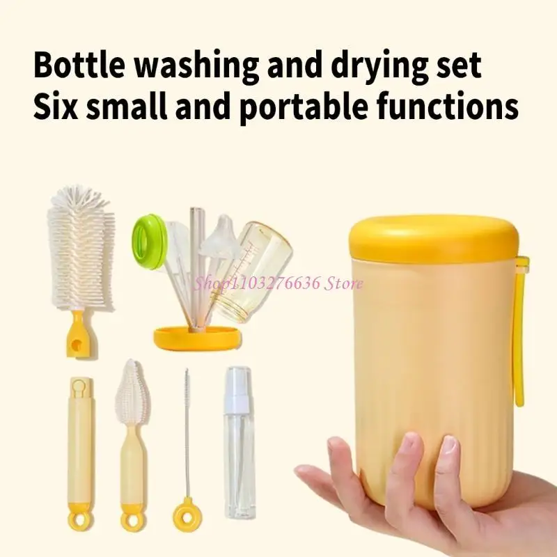 مجموعة فرشاة زجاجة الطفل R6FD متعددة الاستخدامات 360 دوران تنظيف زجاجة الطفل مجموعة فرشاة تغذية الرضع لصيانة سهلة الصيانة