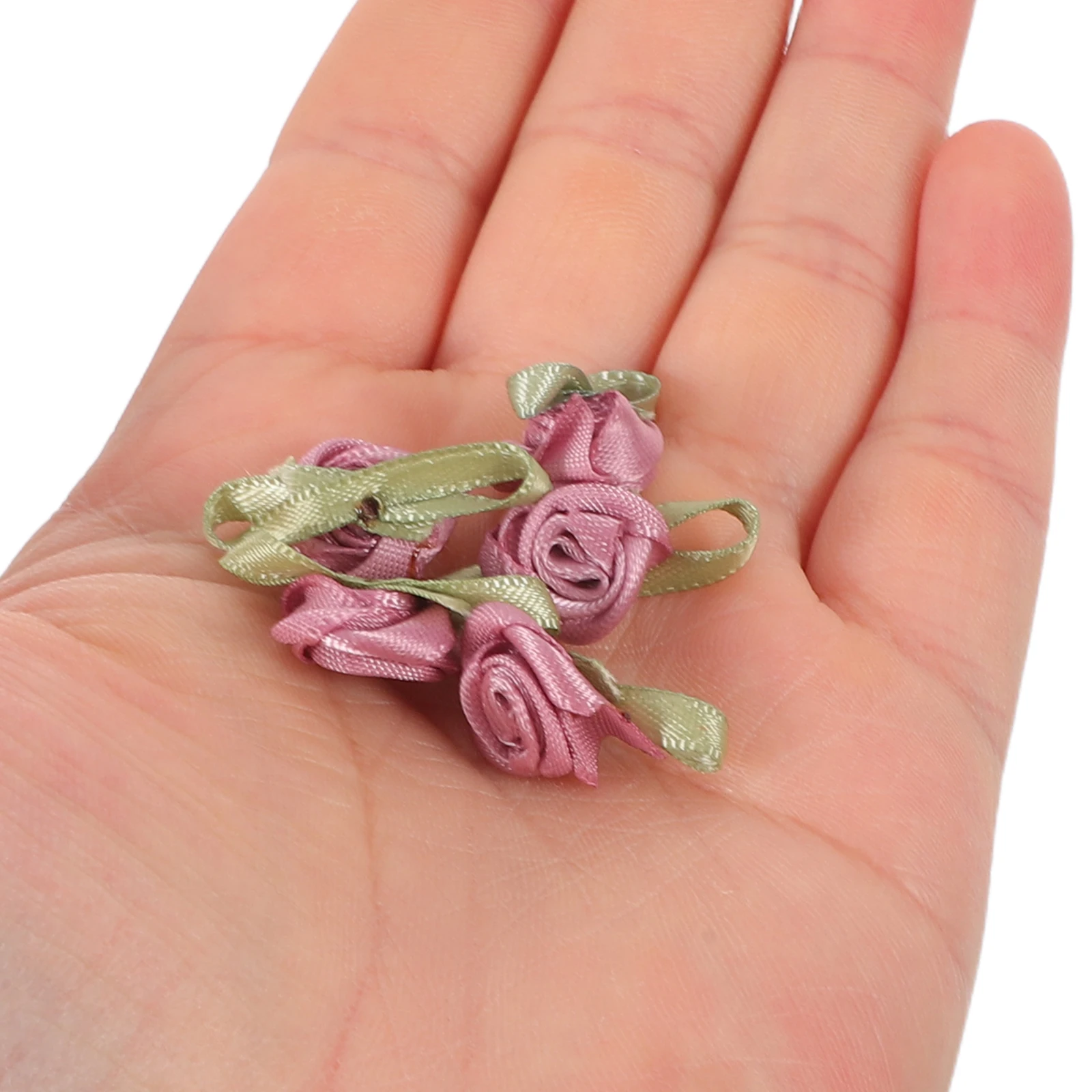 

100Pcs Wedding Ribbon Roses Handmade Fabric Rose Flower Appliques for DIY Sewing Craft Small Fabric Flowers for Wedding