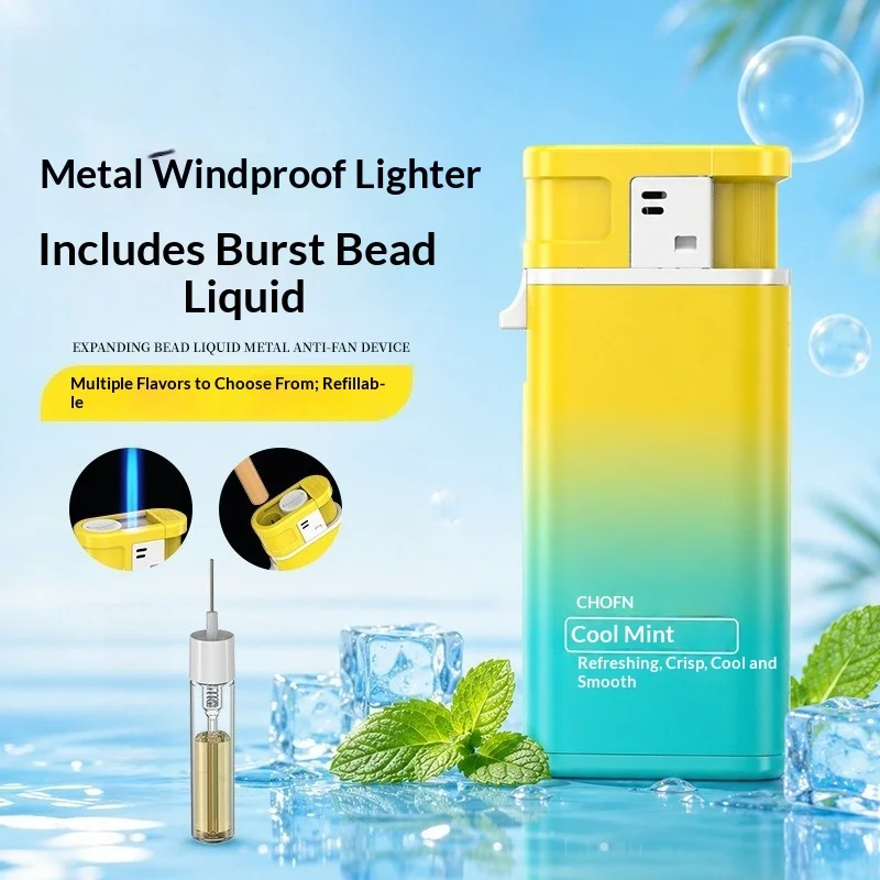 Popular Burst Bead Liquid Pearl Liquid Lighter 2-in-1 Multi Flavor Bead Liquid Proof Windproof Butane Gas Circulation Lighter