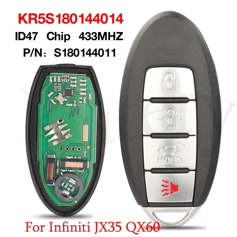 

jingyuqin 4 Buttons 433Mhz ID47 Chip S180144011 KR5S180144014 Smart Remote Car Key For Infiniti JX35 2013 QX60 2014-2015