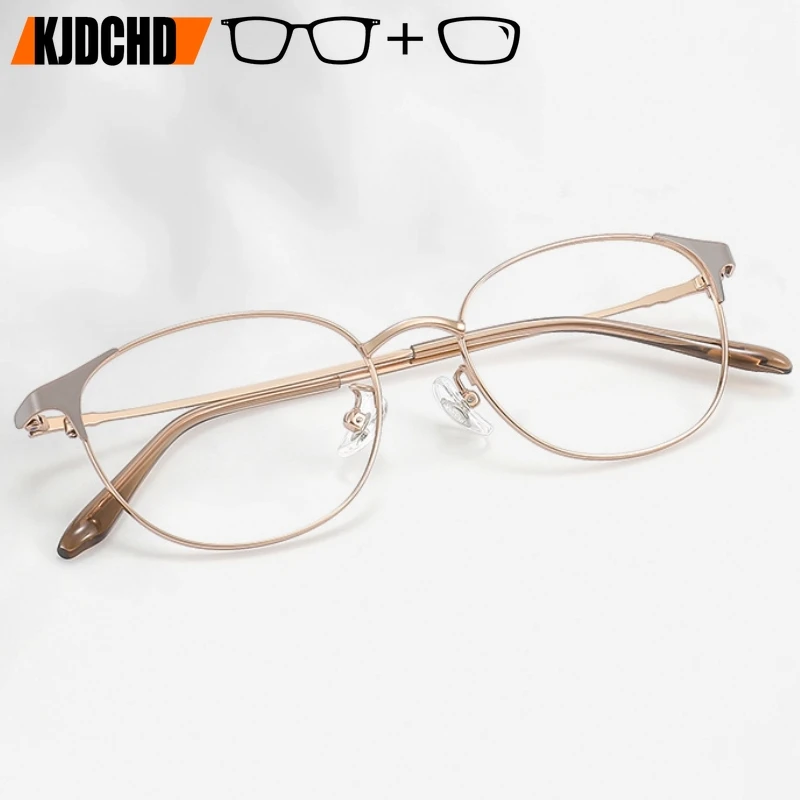 

KJDCHD Ultralight Titanium Alloy Optical Prescription Women's Glasses Retro Oval Myopia Hyperopia Progressive Eyeglasses