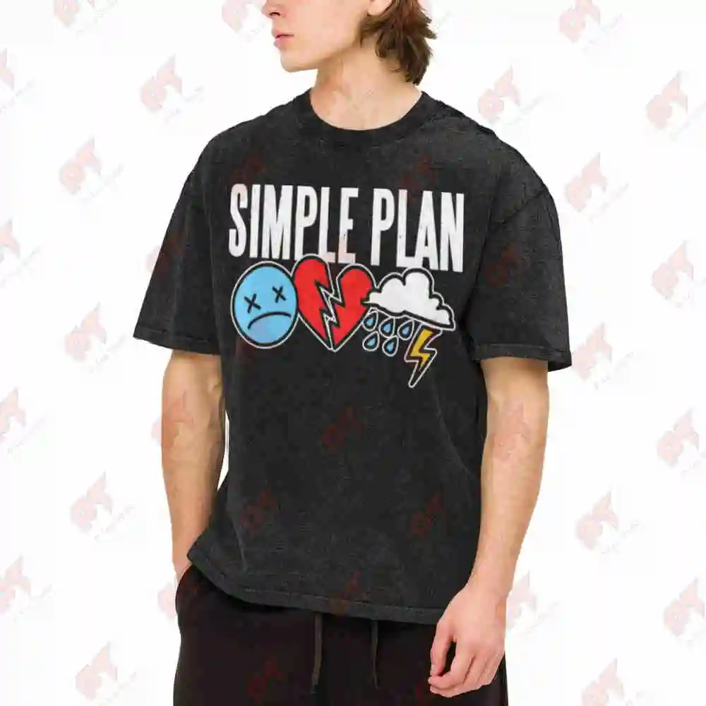 Simple Plan Retro Band Logo Song Lyric Vintage Washed Tee Pure Cotton T-Shirt