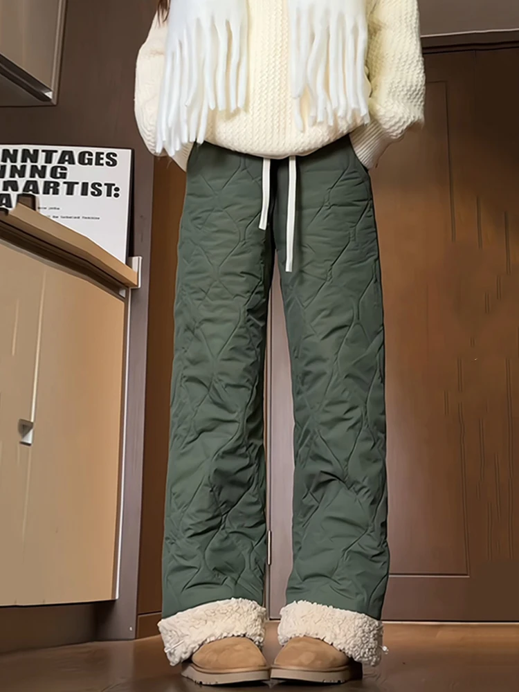 

Хлопковые брюки на подкладке из меха ягненка, прямые лыжные брюки с широкими штанинами для мужчин и женщин, осень-зима