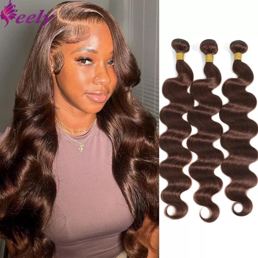 Brazilian Body Wave Hair Extensions para Mulheres, Cabelo Humano Real, Castanho Chocolate, 1 Pacotes, 100% Cabelo Humano, Cor #4, 26 em