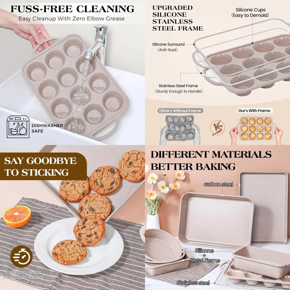 

Набор силиконовых форм для выпечки из 8 предметов с металлическим каркасом, антипригарным покрытием, штабелируемым и нетоксичным покрытием для выпечки (коричневый)