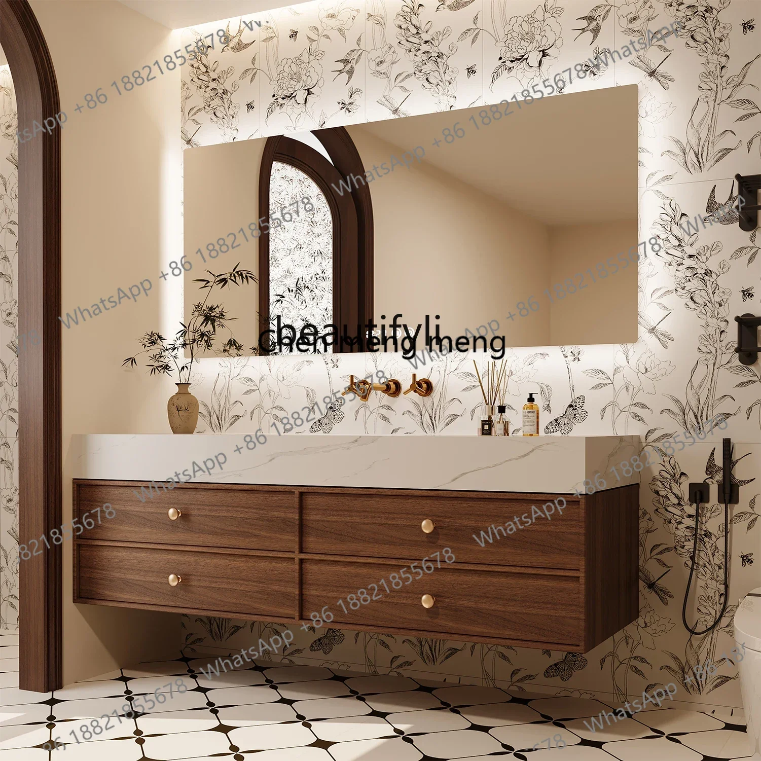 Washing table integrated basin Middle ancient wind rock slab seamless hot bending ceramic washing table