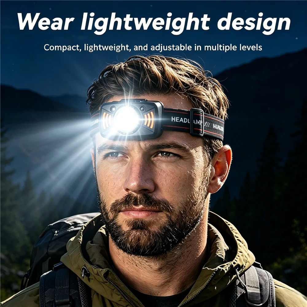 Portable 3LED Wave Sensor Headlamp Multifunctional Rechargeable Torch for Night Fishing Outdoor Emergency Illumination