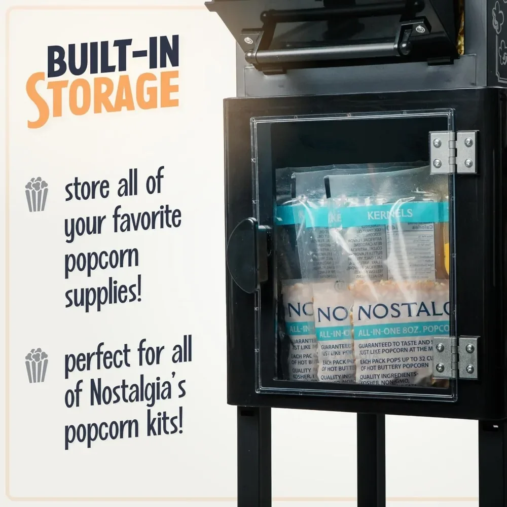 เครื่องทำป๊อปคอร์นรถเข็นมืออาชีพพร้อมกาต้มน้ำขนาด2.5ออนซ์ทำขึ้นได้ถึง10ถ้วย-สไตล์วินเทจเครื่องทำป๊อปคอร์นโรงภาพยนตร์