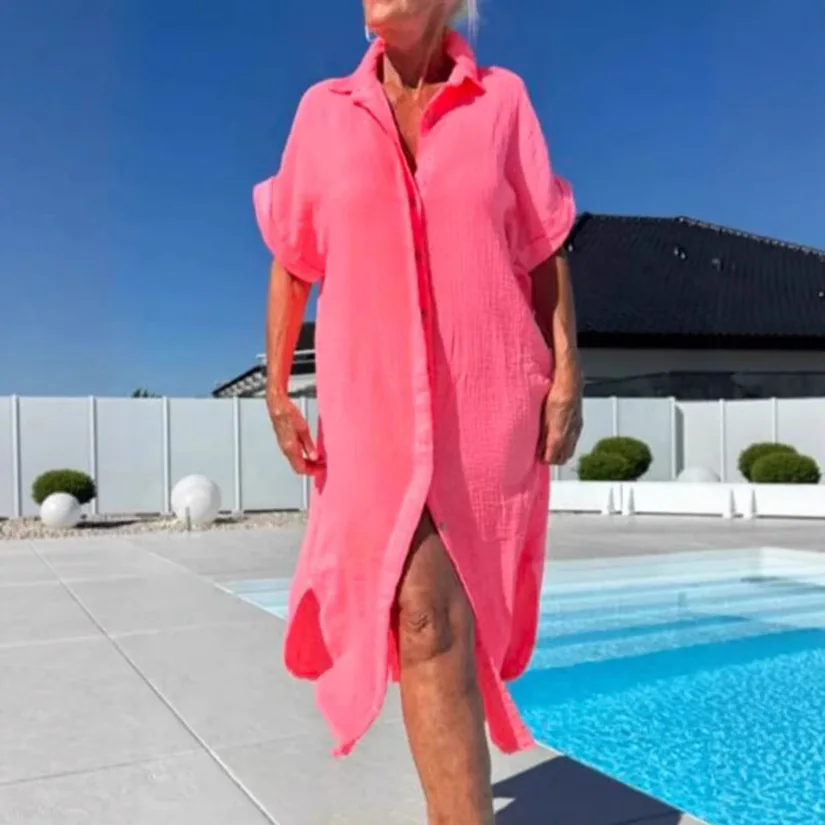 Robe imprimée pour femmes, simple boutonnage, manches courtes, plage, décontractée, col rabattu, chemise, ample, Y2k, Streetwear, été