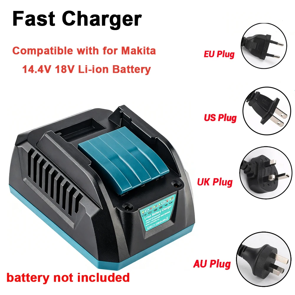 DC18RC-2A Fast Charger for Makita 14.4V/18V Li-ion Battery BL1860/BL1850/BL1840/BL1830, EU/US/AU/UK Plug