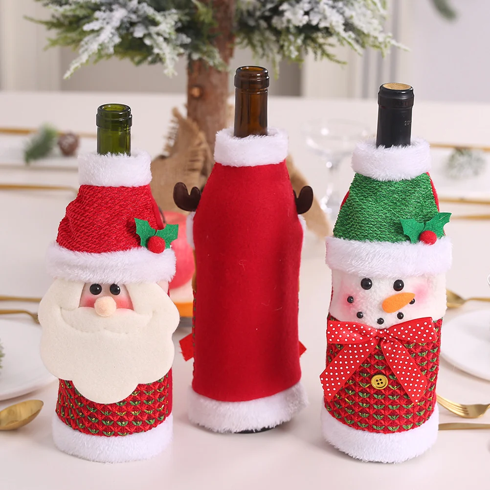 

3Pcs Christmas Wine Bottle Covers Festive Xmas Table Party Decoration Holiday Wrap Wine Pouches Xmas Party Ornament