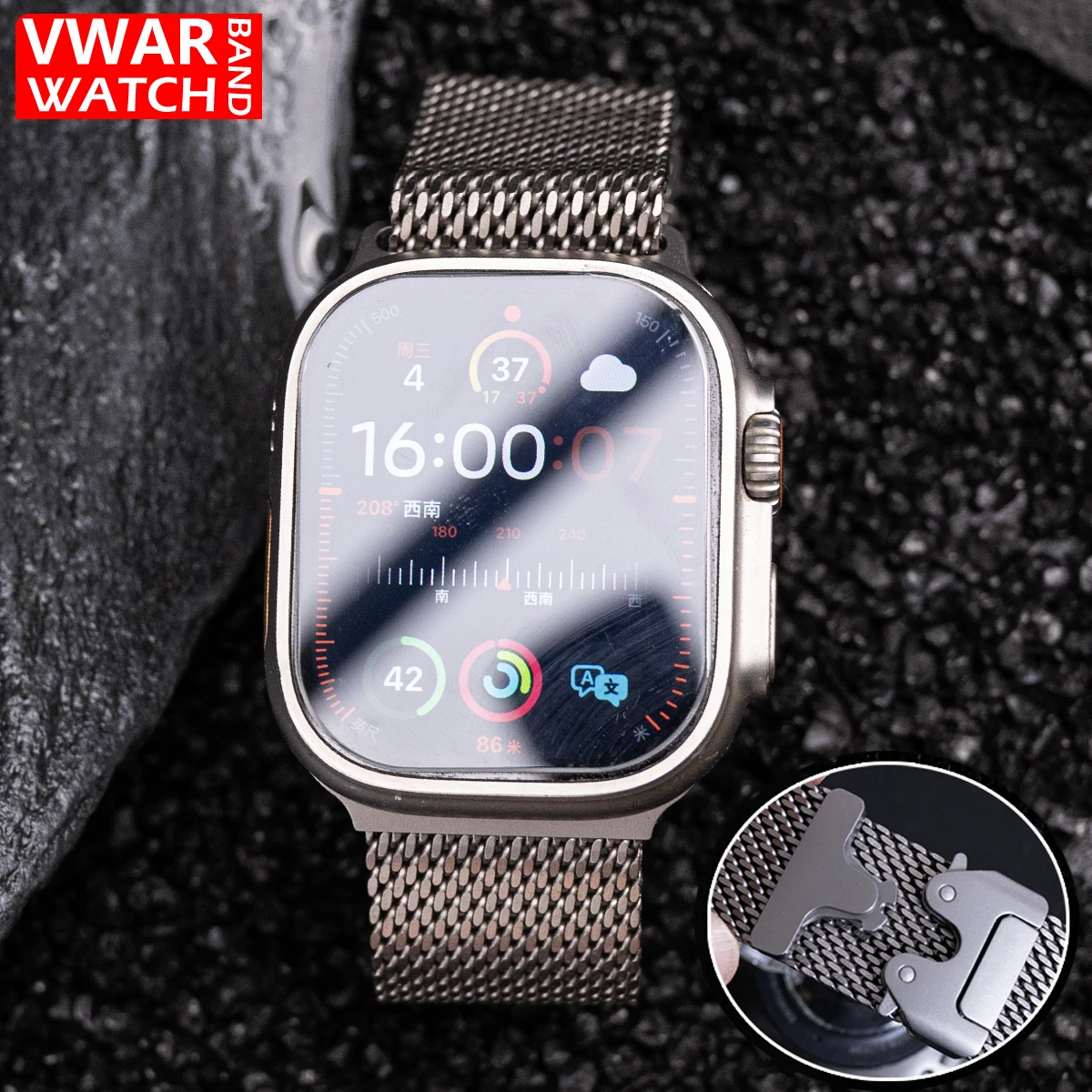

VWAR Pure Titanium Milanese Loop Strap for Apple Watch Ultra 2 Band 49mm 45mm 46mm 44mm Bracelet IWatch Series 10 9 8 7 6 5 SE