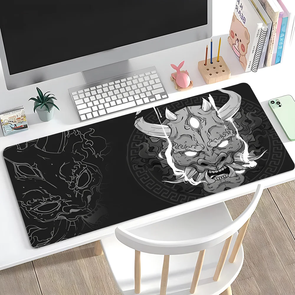 Japanese Oni Hannya Samurai Mousepad Large Anti-Slip Mouse Pad Stitched Edges Mat Durable Desk Laptop Gaming​ Keyboard Pad XXL